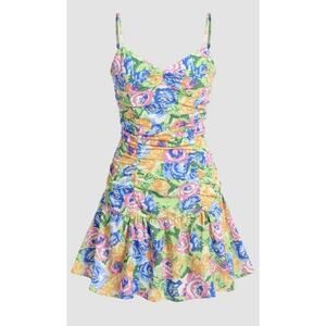 Zara Floral Garden Bloom Print Blogger Fav Mini Zip Dress Ruched Multi Size M